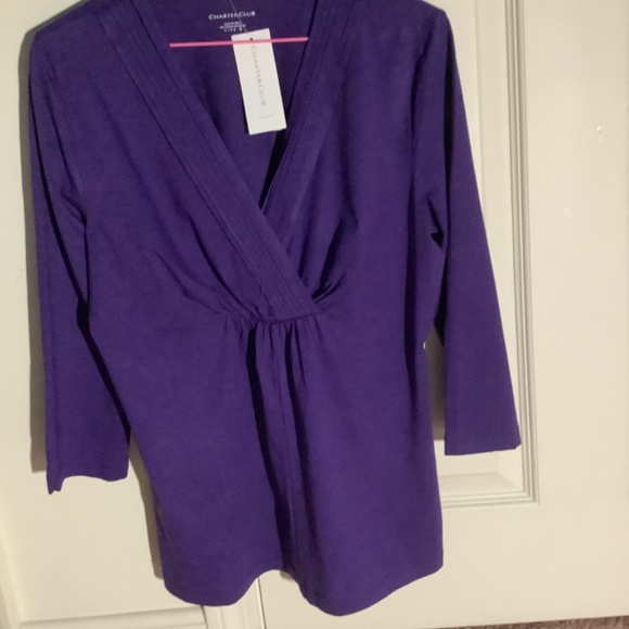 New with tags, purple v-neck top by Charter Club. Size M - Picture 2 of 4
